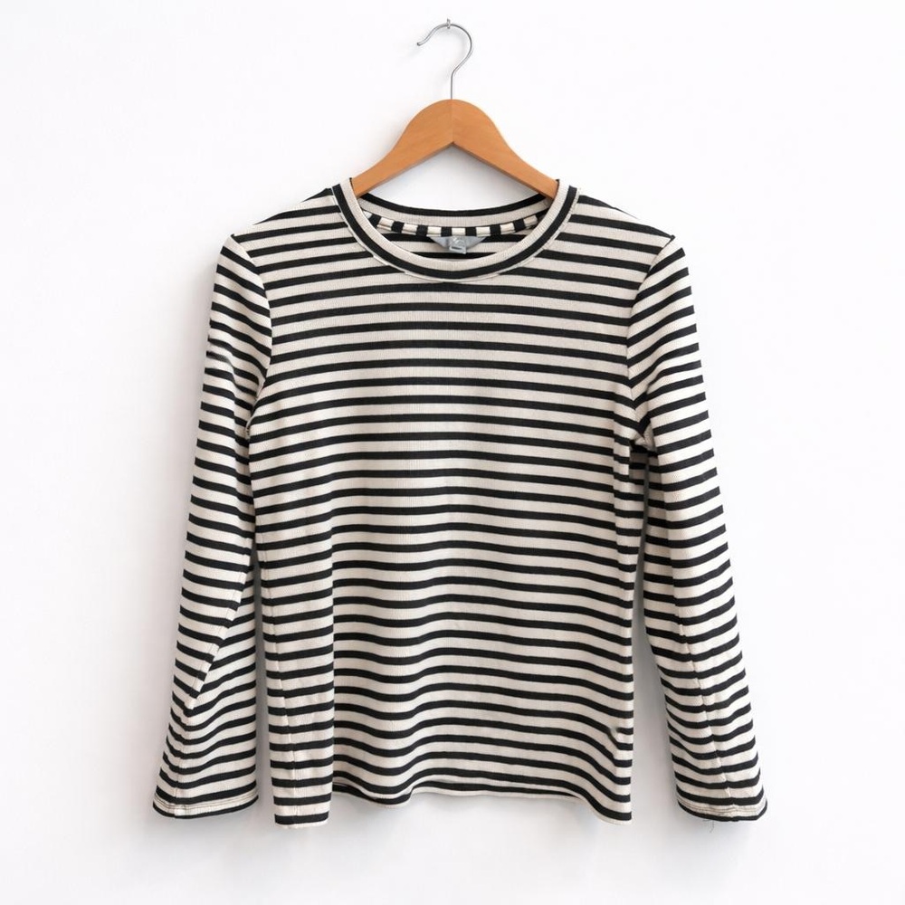 Striped Ribbed Long Sleeve Top - Black and White